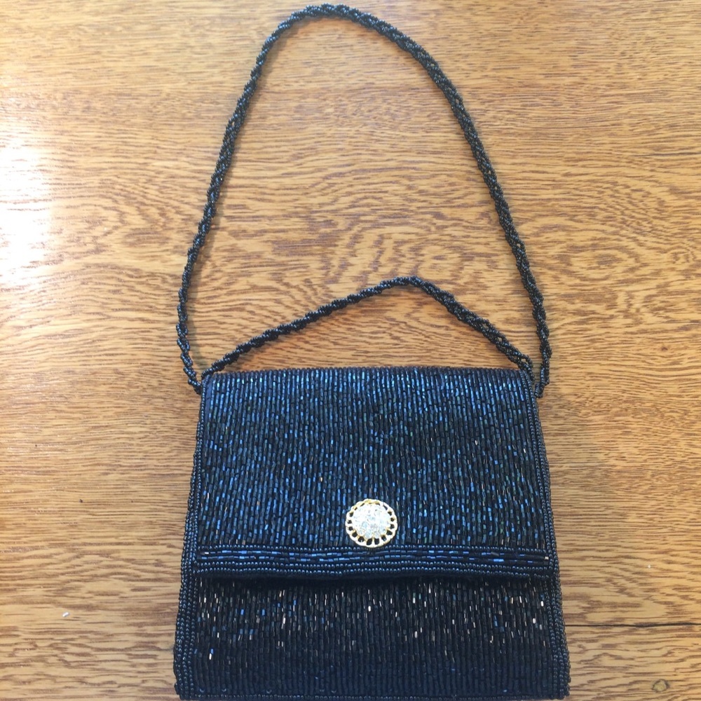 Black Beaded Crossbody Evening Bag